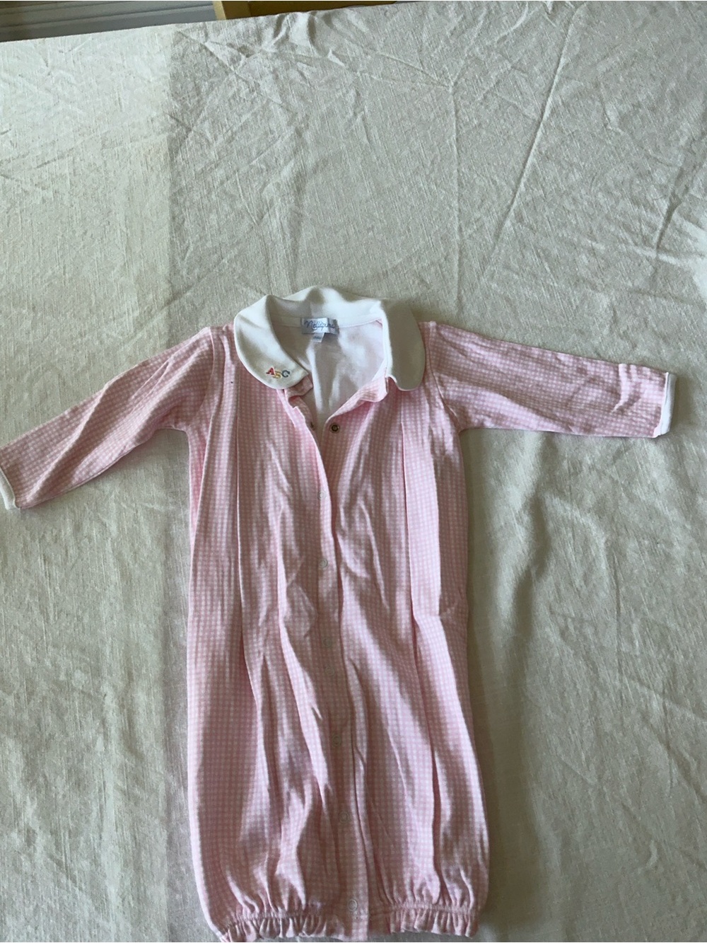 Pink Gingham Infant One-Piece Sleep Gown with White Collar